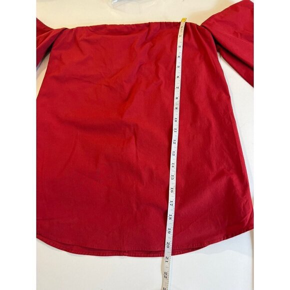 Theory Laureema Off Shoulder Top Red Long Puff Sleeves 2 Holiday Party Resort - Picture 7 of 7